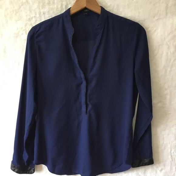 Ann Taylor Deep Blue Half Button Down Shirt - Picture 1 of 11